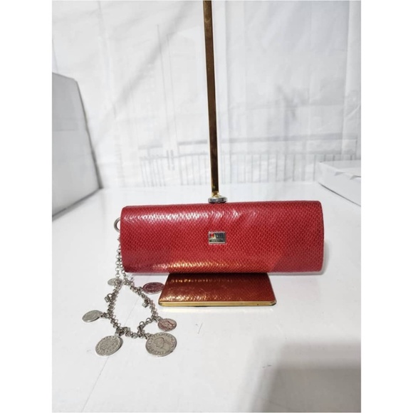 Moschino Handbags - Authentic Moschino Croc Leather Clutch Red